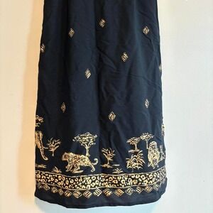 Vintage Grunge Black & Gold Animal Print Safari Retro Maxi Indie Medium Skirt